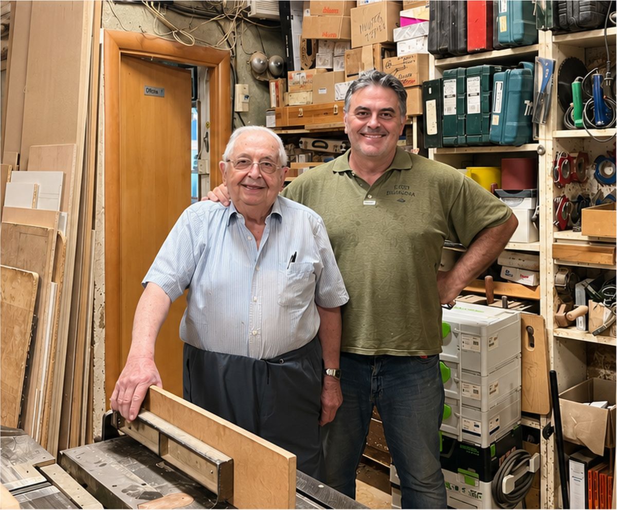 Padre e hijo en el taller hoy